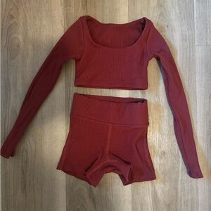 Tiger Friday Ribbed Long Sleeve Set in Deep Red